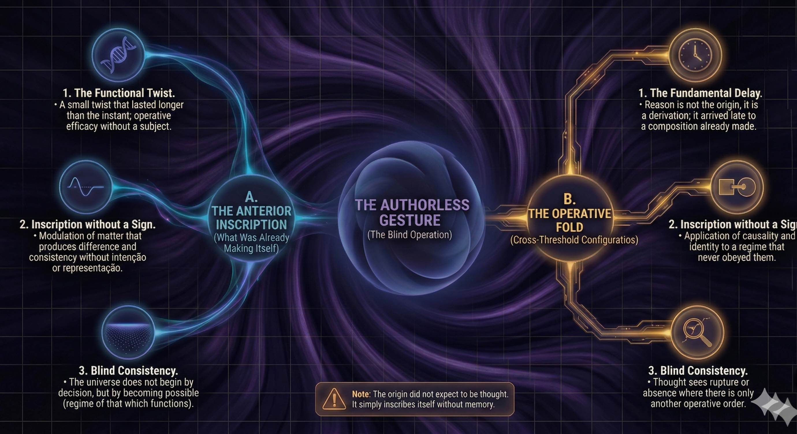 Visual representation of the Gesto Sem Author concept - abstract illustration about the emergence of reality as an operation without intention