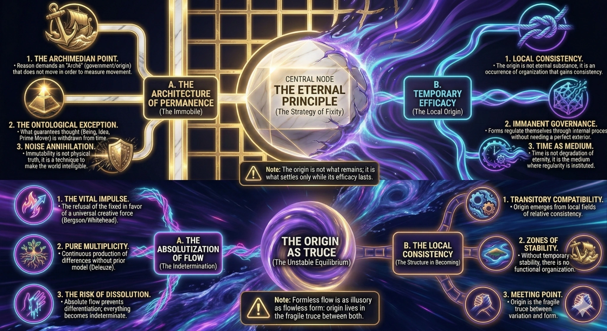 Conceptual map showing the deconstruction of classical figures of origin