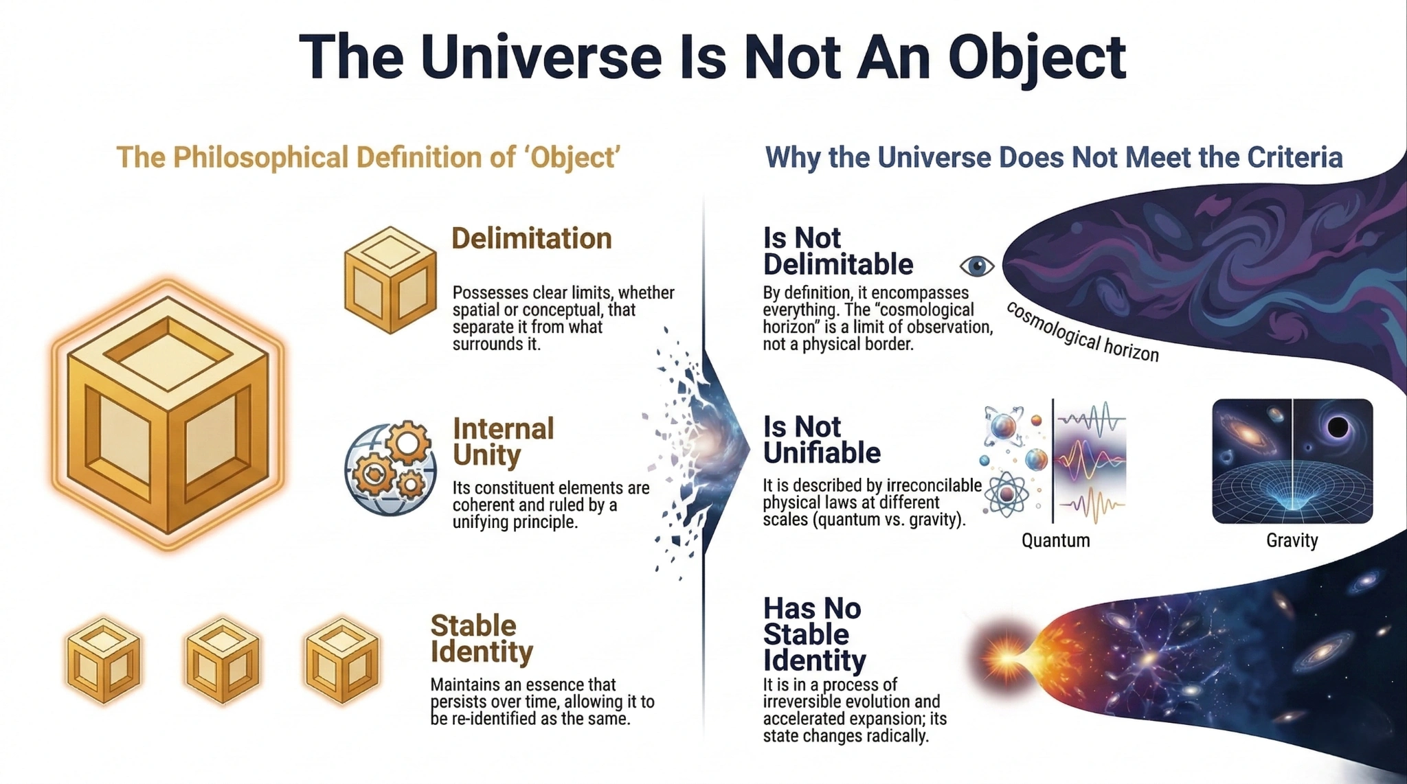 Visual diagram representing the universe as an open relational field, in contrast to the notion of a delimited object